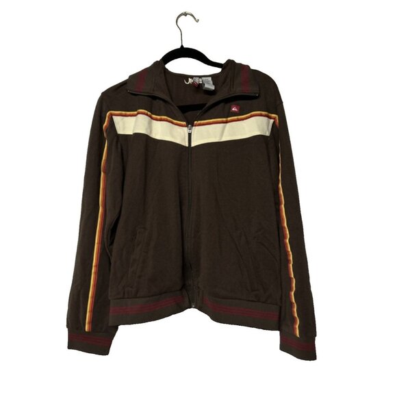 Vintage Quiksilver Jacket Brown Zip Up red Orange Yellow Stripe 90's Size M - Picture 1 of 8